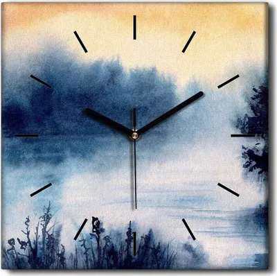 Produktbild von Coloray Uhr auf Leinwand 30x30 cm Wand Uhr Dekoration Wohnzimmer Segeltuch schwarze Hände -Aquarell See.