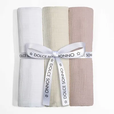 Produktbild von DOLCE SONNO Musselin Spucktücher – 3 Stück – 60x70 cm – Stoffwindeln Mullwindeln – 100% Baumwolle – Baby Spucktücher – Set 05