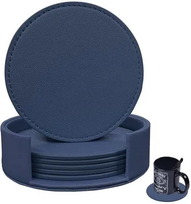 Image de Rondelles en cuir souple bleu foncé, 10 cm, lot de 6