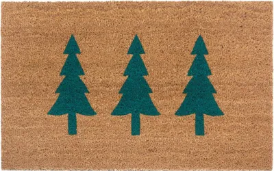 Zdjęcie produktu dla Gruba wycieraczka kokosowa 45x75cm swiąteczna z choinkami, mata wejściowa