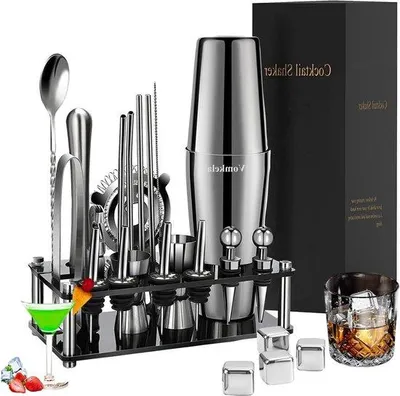 Immagine prodotto di Set shaker per cocktail - 25 pezzi di accessori da bar in acciaio inossidabile - 750 ml - Shaker per cocktail - Accessori da bar - Decorazioni per cocktail - Regalo - Alta qualità - Resistente