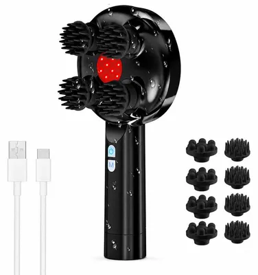 Produktbild von Kopfhautmassagegerät elektrisch, kabellos, 8 Massageköpfe, 3 Modi, IPX7 wasserdicht, USB-C, wiederaufladbar, für trockene & nasse Anwendung