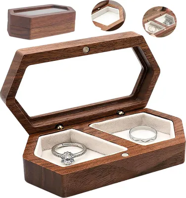 Produktbild von Tragbare kleine Schmuckaufbewahrung aus Holz, für Ringe & Ohrringe, kompakte Reise-Schmuckdose, 10×5×2,8 cm