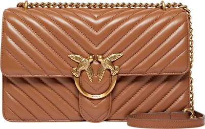 Produktbild von PINKO Umhängetasche Love One Classic DC Sheep Nappa Chevron Marrone - Leone - Antique Gold hellbraun