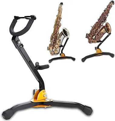 Produktbild von PolkaHome® Verstellbarer Saxophonständer – Klappbarer Tenor- und Altsaxophonhalter – Schwarz, 30x20x15 cm