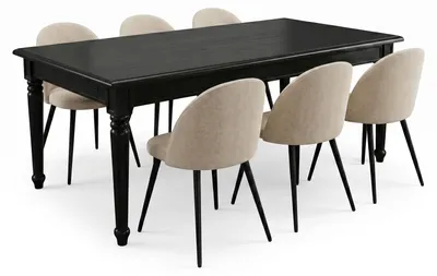 Produktbild von Amaretta Essgruppe Tisch schwarz 6 Stühle Velour beige.