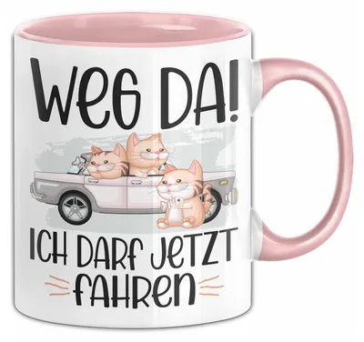 Produktbild von Führerschein Bestanden Geschenk Tasse Bestandener Führerschein Weg Da Fahrschule Kaffee-Becher (Rosa)