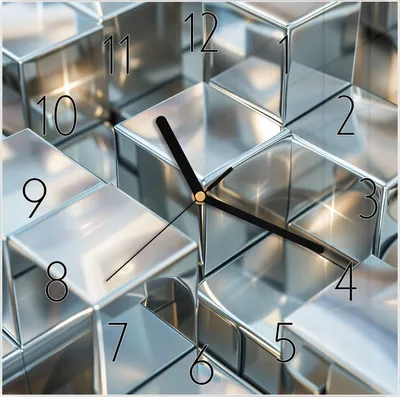 Produktbild von Wanduhr aus Glas mit Motiv Metallische Würfel- 30 x 30 cm - inkl. Aufhängesystem