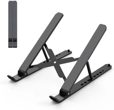 Produktbild von PolkaHome® Laptopständer Verstellbar – Ergonomisches Schreibtischzubehör mit Kühlung, 26 x 10 x 6 cm, Schwarz