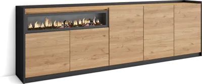 Produktbild von Sideboard, Highboard, 260x37x80cm, 5 Türen, Elektrokamin., Eiche Schwarz