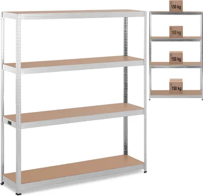 Zdjęcie produktu dla Regał Magazynowy Metalowy 4 Półki 600 Kg 160 X 40 X 180 Cm Szary