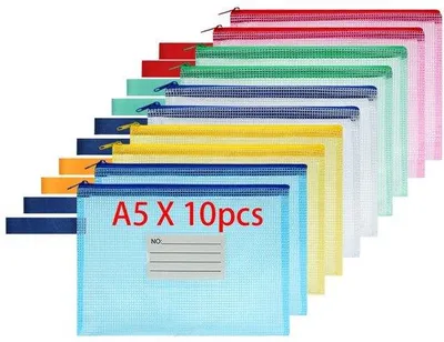 Produktbild von Wasserresistente A5-Arbeitsmappe-Taschen mit Schnappverschluss, 10 Stück, wasserdichte Kunststoff-Etuis für Papiere, Dokumente und Kosmetikartikel