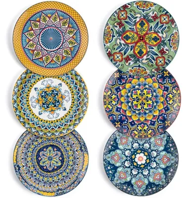 Immagine prodotto di Set di 6 piatti da dessert in porcellana, diametro 21 cm, colorati, in stile bohémien