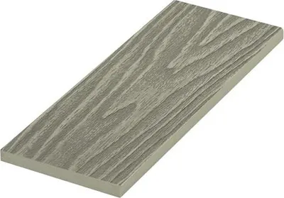 A single piece of composite decking with a wood grain texture.