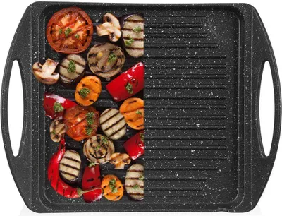 Produktbild von Orion Grillplatte Grillpfanne Platte zum Grillen Braten rechteckig mit Granitbeschichtung GRANDE 34x26,5 cm