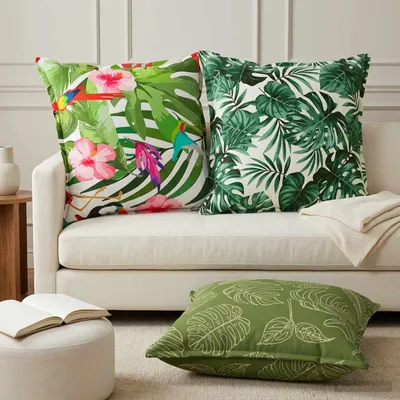 Produktbild von Möbel Kissenbezug 2 stk. HOUTEN Blattdesign 65 x 65 cm Polyester - Kissenbezüge &27984