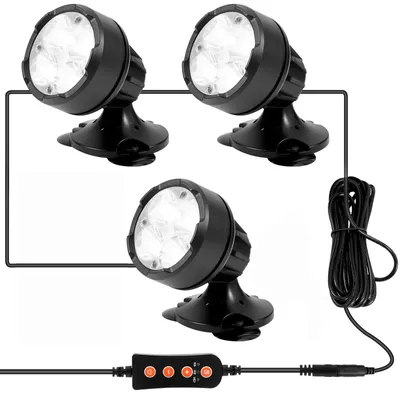 Produktbild von 3er Set LED Teichbeleuchtung Unterwasser Lampe Dimmbar Aquarium Scheinwerfer mit Saugnäpfe und Erdspieß