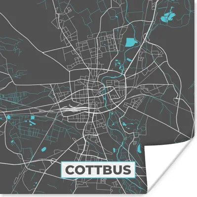 Produktbild von MuchoWow® Poster Stadtplan - Karte - Cottbus - Blau - Deutschland - Karte 75x75 cm - Wand Dekoration