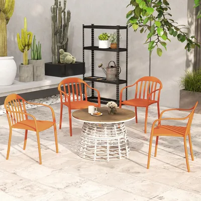 Produktbild von Gartenstuhl 4er Set wetterfest Gartenstühle aus Kunststoff Stapelstuhl mit Armlehne Rückenlehne bis 120 kg belastbar, 57,0x54,0x78,0 cm, Rot