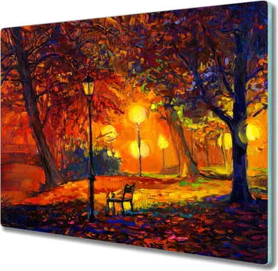 Produktbild von Coloray Hackbrett Herdabdeckplatte 60x52 cm Küchenbrett Kochplattenabdeckung Schneidebrett - Park Baum Blätter im Herbst