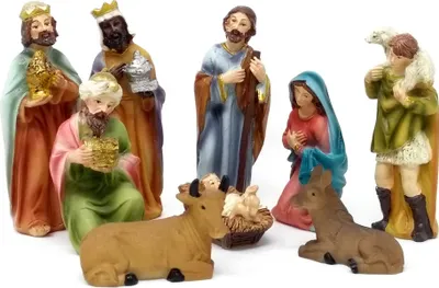 Produktbild von ToCi Krippenfiguren Set mit 9 Figuren (11 cm)  für die traditionelle Weihnachts Krippe