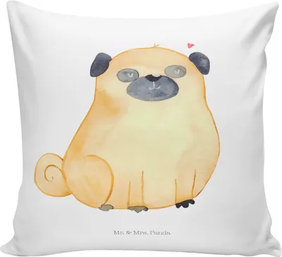 Produktbild von Mr. & Mrs. Panda Sofa Kissen Mops - Weiß - Geschenk, Liebe, Knuffig, Hund, Deko, zierkissen 40x40, Hundeliebe, Sprüche, zier