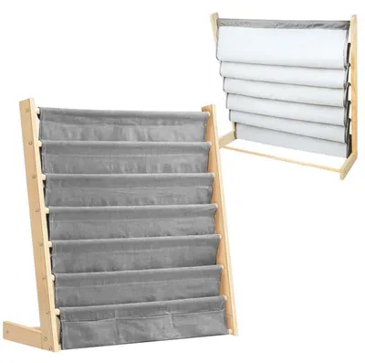 Produktbild von Bücherregal für Kinder mit 6 Fächern, Kiefernholz/Leinen, Natur/Grau, 75 x 30 x 79 cm