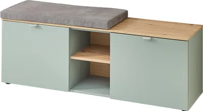 Produktbild von Schuhbank mit Sitzpolster 128 cm breit grün matt mit Eiche BLISS-36