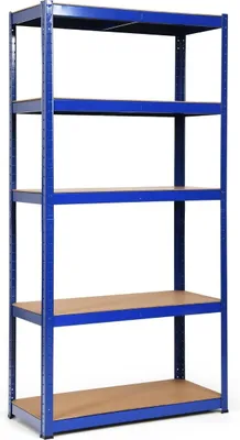 Image de Étagère de rangement à 5 niveaux, étagère robuste peu encombrante, étagère en métal, étagère d'atelier, bleu