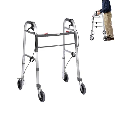 Image de Zimilo Rollateur robuste en aluminium pour personnes âgées - Réglable en hauteur, pliable avec roues universelles en caoutchouc - Aide à la marche, aux toilettes et à la rééducation