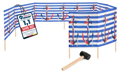 Produktbild von Garronda Strand Windschutz Sichtschutz 12m lang plus Gummihammer GAEX001 (Streifen/Anker, 12 m)