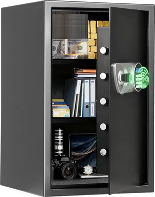 Produktbild von Fingerabdruck-Tresor - SF0609 H60 - Biometrisches Schloss - Duales Alarmsystem - Tastatur & Schlüssel - LCD-Display - Für Schmuck - Schwarz