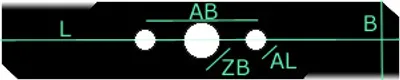 Diagram of a mower blade with measurements and labels.