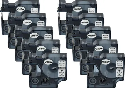 Produktbild von vhbw 10x Schriftband-Kassette kompatibel mit Dymo 2000, 5500, 4500, 3500 Etiketten-Drucker 7m x 12mm Schwarz auf Weiß