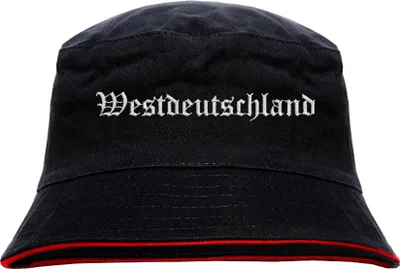 Produktbild von Westdeutschland Fischerhut - Altdeutsch - bestickt -  Bucket Hat Anglerhut Hut SchwarzRot L/XL