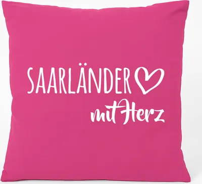 Produktbild von Huuraa Kissen Saarländer mit Herz 40x40cm mit Füllung Fuchsia Baumwolle Dekokissen Geschenkidee