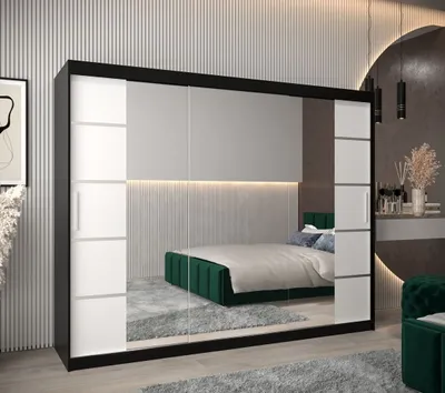 Produktbild von Schrank mit Spiegeln VIVIEN – Breite 250 cm, Schwarz/Weiß