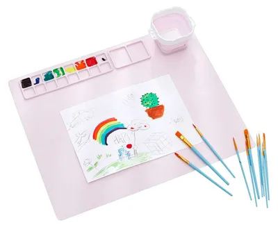 Obrázok produktu pre Silikónová maliarska podložka s paletou a nádobkou na vodu 51 × 41 cm - ružová