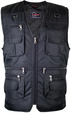 Produktbild von Herren Outdoor Weste Anglerweste Texil Freizeit Weste Biker Weste (4XL,Schwarz)