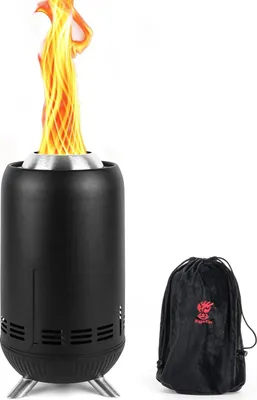 Produktbild von Outdoor Schwarzer Mini Feuerstelle für Camping Lagerfeuer | Edelstahl Sekundärverbrennungs Campingkocher mit geringem Rauch, betrieben mit Pellets und Holz, mit Tragetasche 30,5 x 16,3 cm