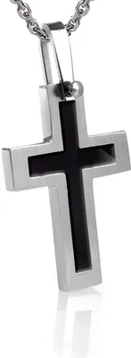 Produktbild von Edelstahl Anhänger Kreuz Enamel Schwarz Mit Edelstahl Kette - EPD1639 - 50.0 Zentimeter