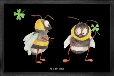 Produktbild von Mr. & Mrs. Panda Fussmatte Hummeln Kleeblatt 60 x 90 cm - Schwarz - Geschenk, glücklich sein, Spruch Fröhlich, Schmutzmatte, Hummel, Gummimatte, Biene Deko, Positiv
