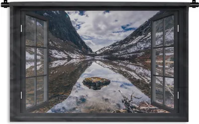 Produktbild von MuchoWow® Wandteppich Wandbehang Aussicht - Berge - Wasser 90x60 cm Tapisserie Dekoration Wandtuch - Wandskulpturen - Bildteppich