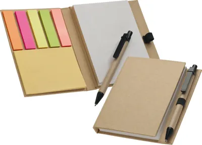 Produktbild von Notizbuch mit 200 Blankoseiten + Haftnotizen + Markierstreifen + Kugelschreiber
