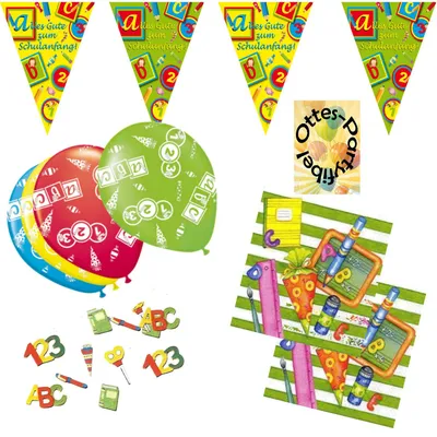 Produktbild von Schulanfang Schuleinführung Dekoset Girlande Konfetti Ballons Servietten