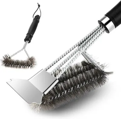 Produktbild von Grillbürste Set mit Schaber - 45 cm lange Drahtbürste für Holzkohle, Gas und Elektrogrill