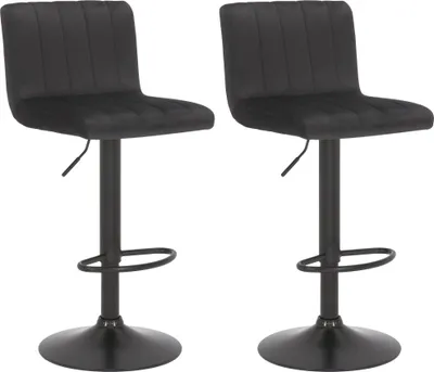 Produktbild von 2er Set Barhocker NUBEL - Samt Schwarz 41x49x87 cm | Barstuhl Höhenverstellbar Mit Lehne Drehbar Tresenhocker Tresenstuhl Kneipenhocker Kneipenstuhl
