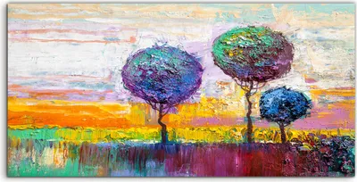 Produktbild von Coloray Spritzschutz aus Glas 120x60  Wandkunst Küchenrückwand kunst Wohnkultur drei Bäume bunt malen