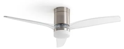 Produktbild von Deckenventilator mit Licht Lautlos DC Holzflügel Leros Transparent Fernbedienung Groß (zwischen 20–30 m²) 132 cm Nickel