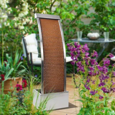 Produktbild von Köhko® Wasserwand Segel-Form aus Cortenstahl Höhe 110 cm mit LED-Beleuchtung Terrassenbrunnen Zimmerbrunnen Venezuela 32004